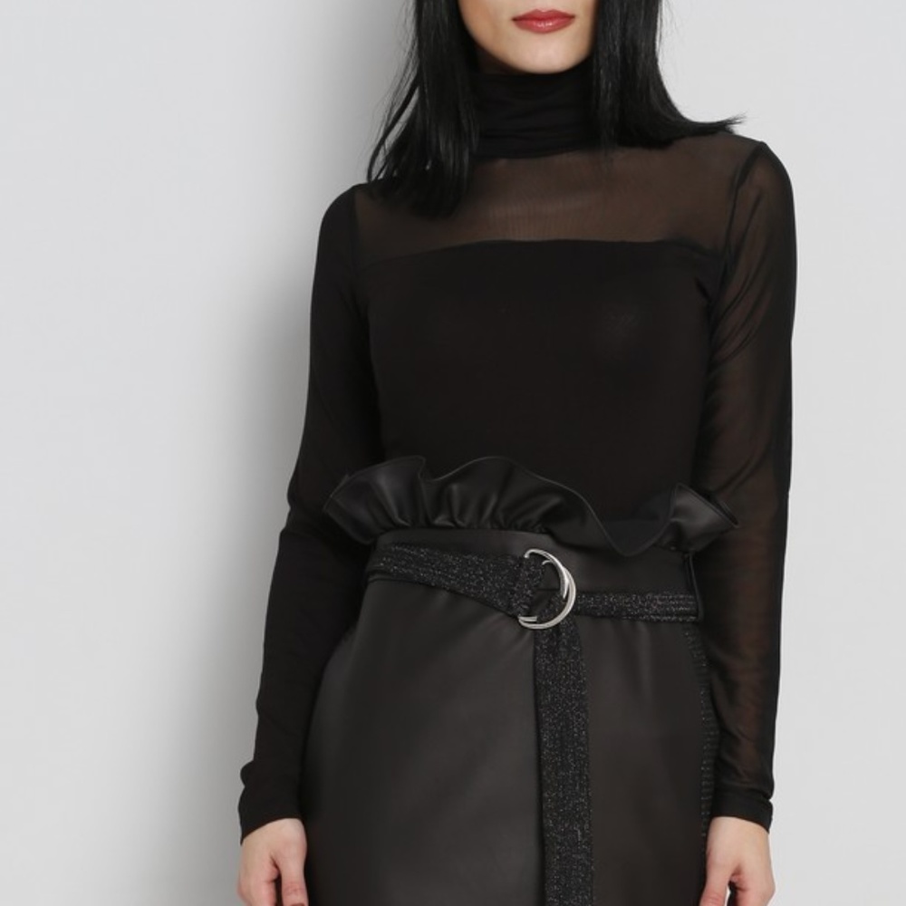 Size L Black Runway half Sheer top